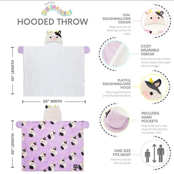Squishmallows Connor Hooded Throw 50x40 - Picture 6 of 6